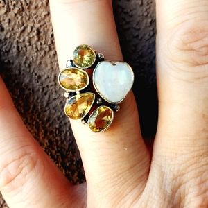 New Heart Shaped Mother of Pearl & Citrine Silver Ring.